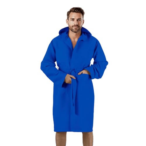 Bee Bademantel mit Kapuze aus weicher Mikrofaser, mit Außentasche für Damen und Herren, Königsblau, XL von Bee