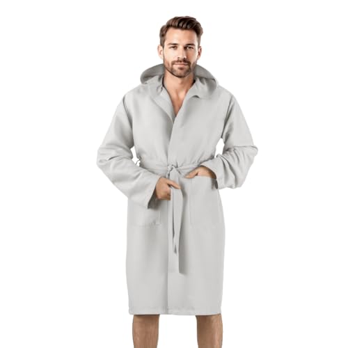 Bee Bademantel mit Kapuze aus weicher Mikrofaser, mit Außentasche für Damen und Herren, smoked pearl, XXL von Bee