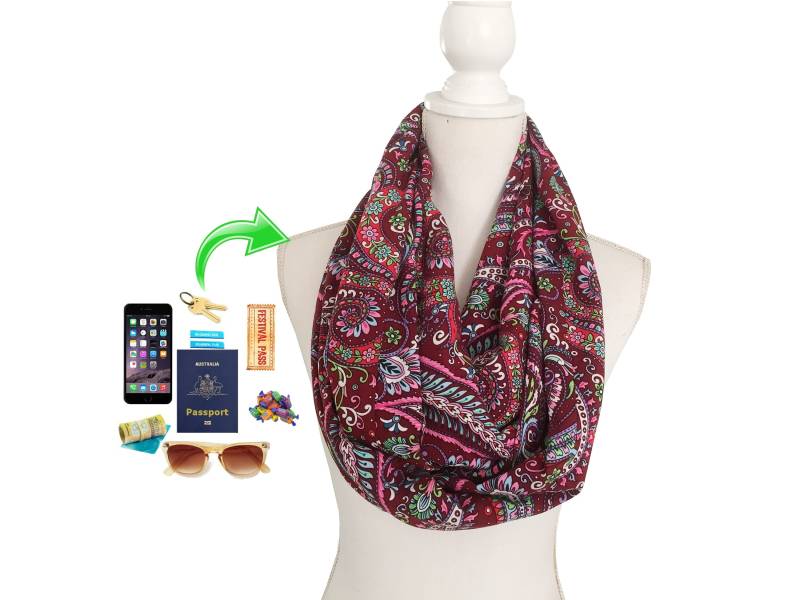 Damen Zip Pocket Infinity Schal Für Das Tragen Von Telefon Geld Schlüssel Usw Rayon Viskose Gewebe von BeeDeeCollection