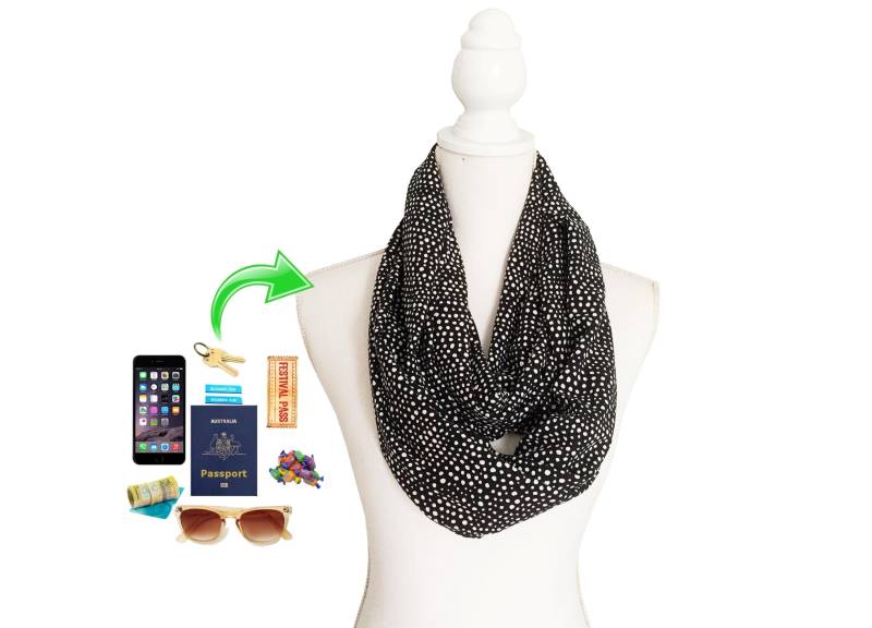 Damen Zip Up Pocket Loop Infinity Schal Für Geld, Schlüssel, Pass Usw von BeeDeeCollection