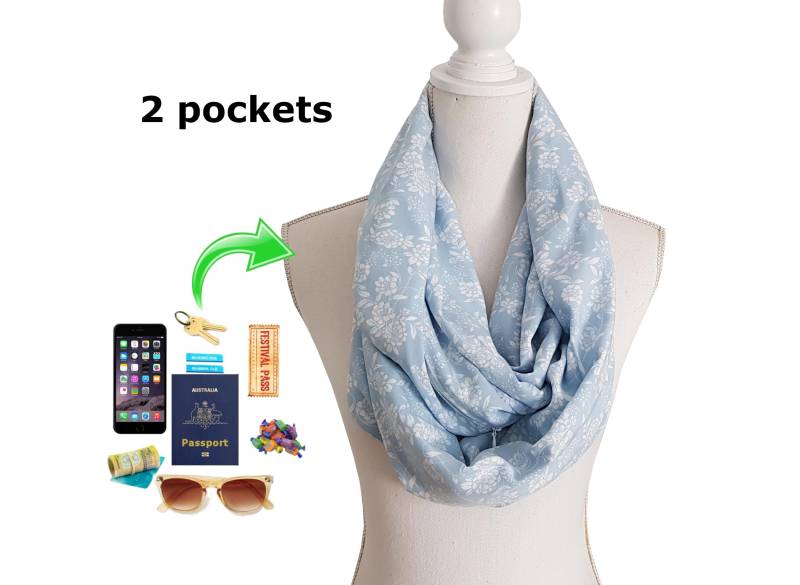 Infinity-Schal Mit 2 Reißverschlusstaschen Für Handy, Geld, Schlüssel, Reisepass Usw von BeeDeeCollection