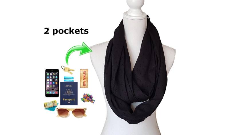 Infinity-Schal Mit Reißverschlusstasche Für Telefon, Geld, Schlüssel, Reisepass, Ausweis Usw von BeeDeeCollection