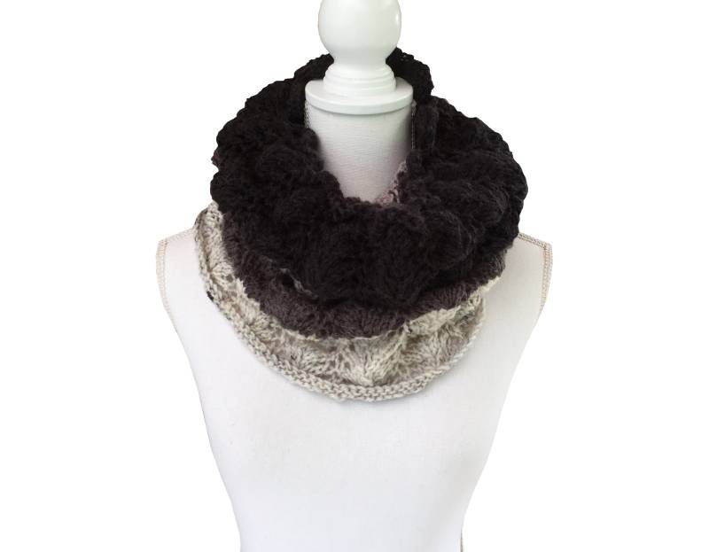 Infinity-Schal Warmer Winter Rundschal Schwarz Grau Handgestrickte Wolle/Acrylgarn Für Männer Und Frauen von BeeDeeCollection