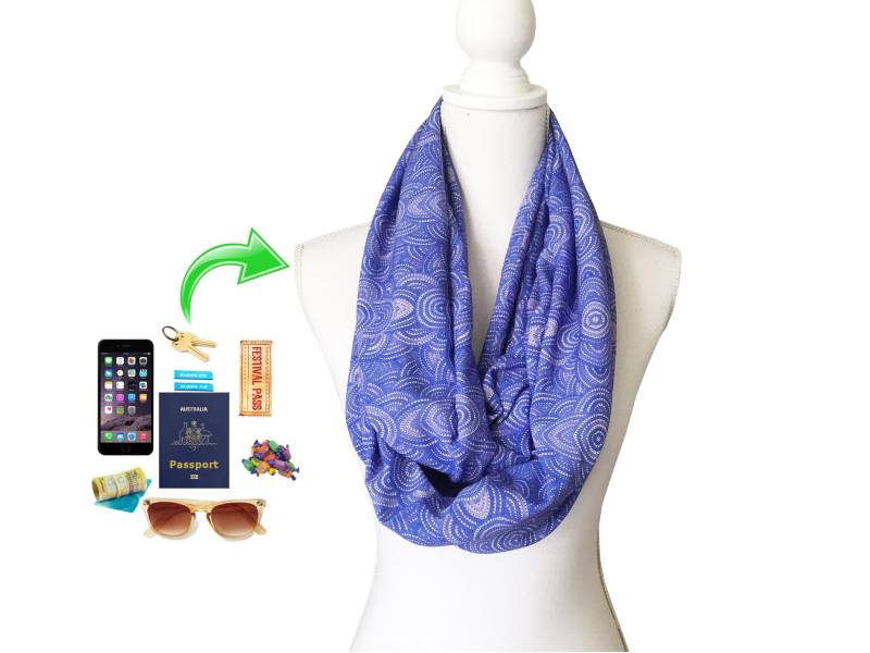 Lange Reißverschluss-Tasche Loop-Schal Für Reise, Urlaub, Um Pass Geld Schlüssel Tickets Id Viscose/Rayon Stoff Zu Halten von BeeDeeCollection