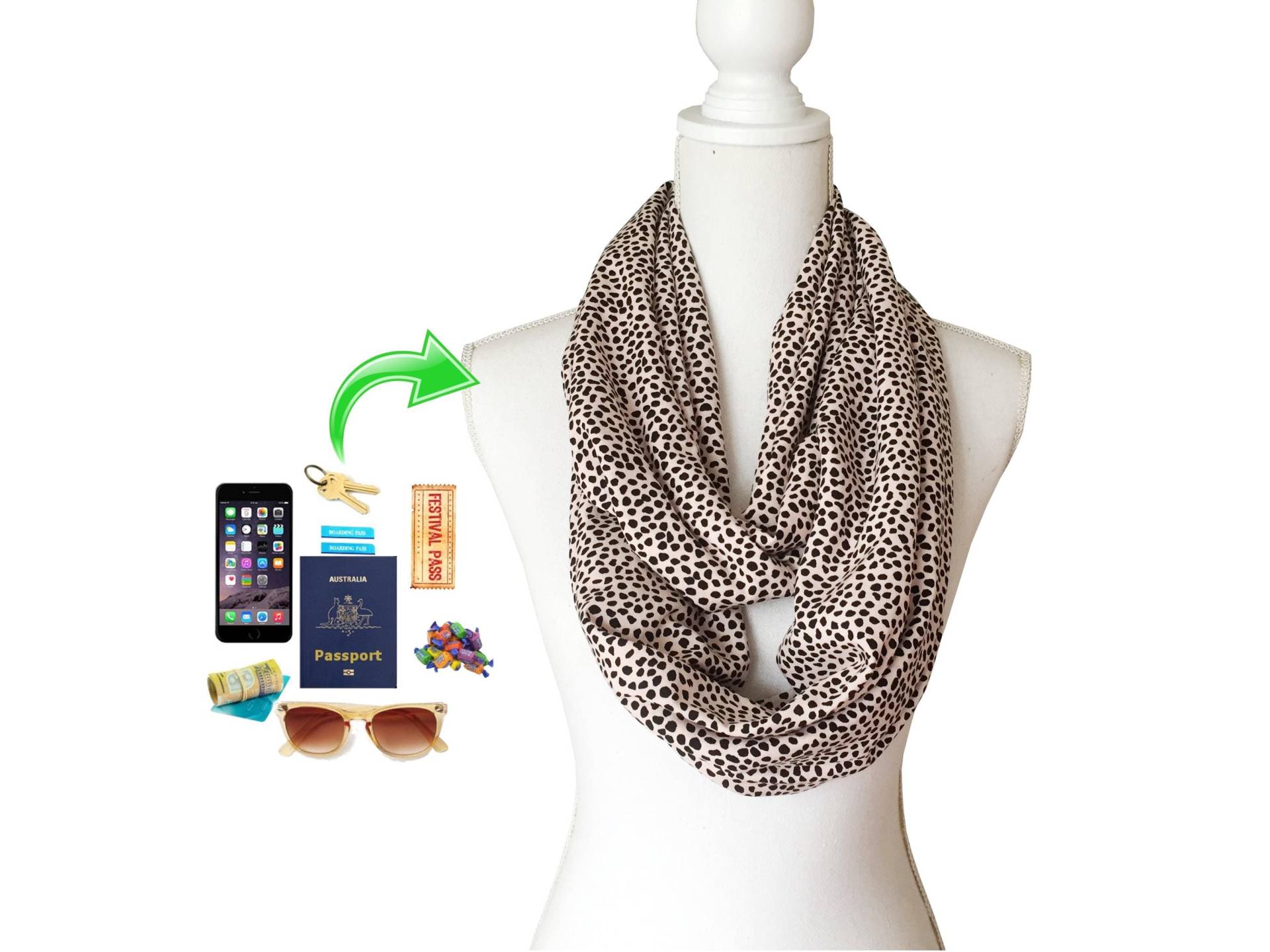 Reißverschluss-Tasche Loop-Schal Leichter Frühling Sommer Herbst Viskose-stoff von BeeDeeCollection