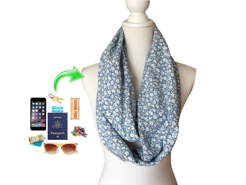 Reißverschlusstasche Infinity-Schal Für Telefon, Schlüssel, Geld, Reisepass Leichter Viskose-stoff von BeeDeeCollection