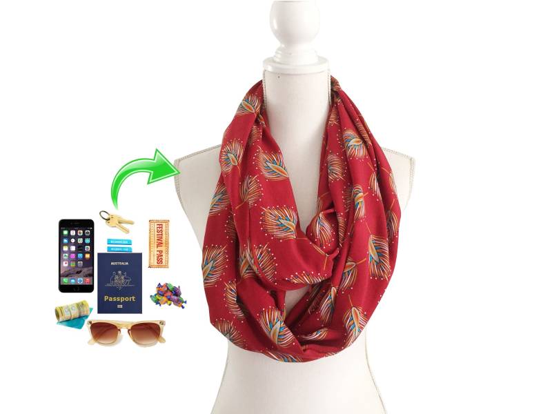 Reißverschluss-Tasche, Langer Loop-Infinity-Schal Für Pass, Telefon, Schlüssel Usw von BeeDeeCollection