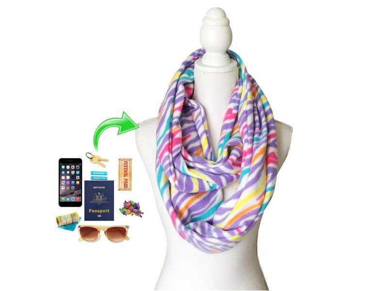 Reißverschlusstasche Winter Infinity Schal Für Handy, Geld, Schlüssel, Reisepass Etc Polyester Fleece Stoff von BeeDeeCollection