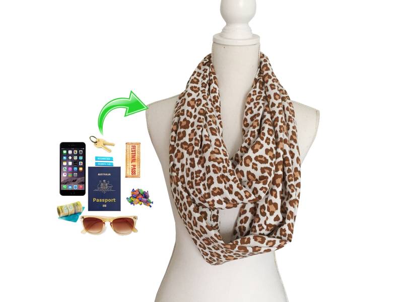 Zip Pocket Loop Infinity Schal Für Telefon, Schlüssel, Reise, Pass Etc Viscose Fabric Mens Womens von BeeDeeCollection