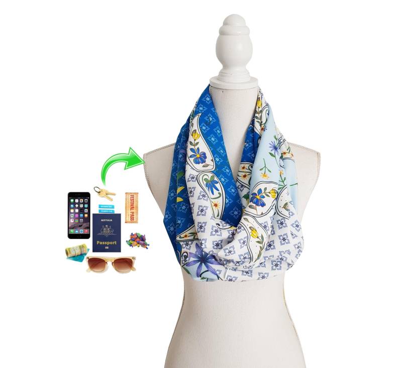 Zip Pocket One Loop Infinity Schal Für Handy, Geld, Reisepass Frühling Sommer Herbst von BeeDeeCollection