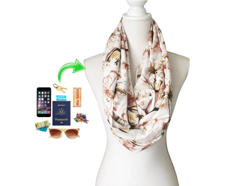 Zip Up Pocket Long Loop/Infinity Schal Für Handy Pass Geld Schlüssel Etc Rayon Stoff von BeeDeeCollection