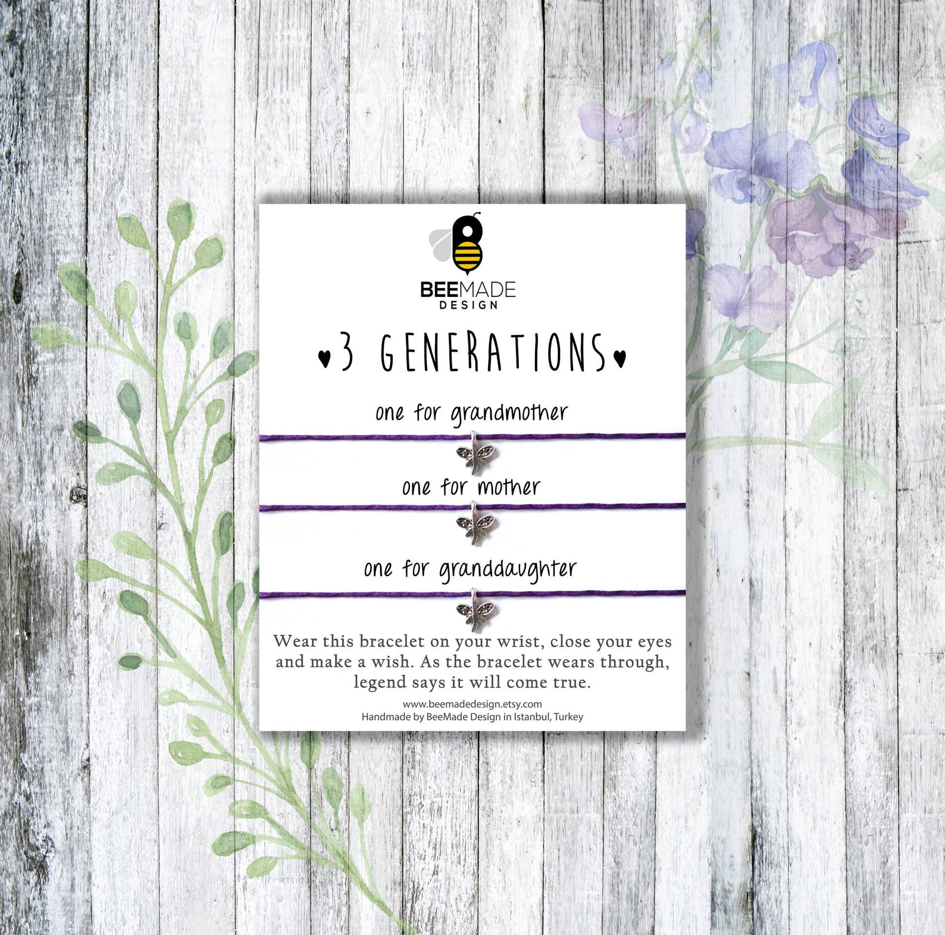 3 Generationen Wunsch Armband Set Großmutter, Mutter, Tochter Geschenk von BeeMadeDesign