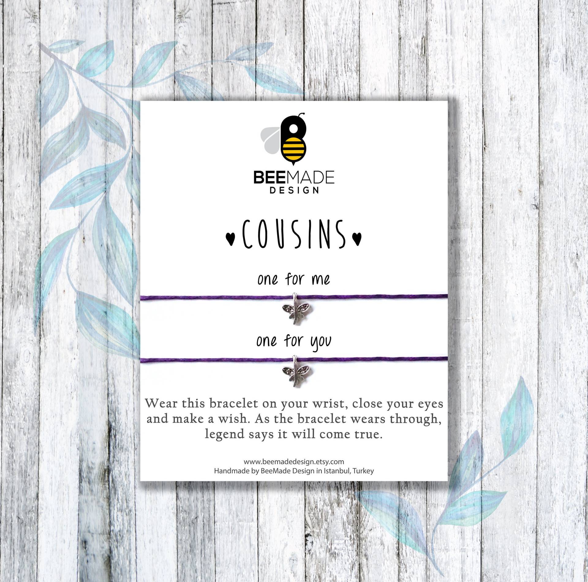 Cousin Wunsch Armbänder Passende Silber Charm String Armbänder - Set Von 2 von BeeMadeDesign