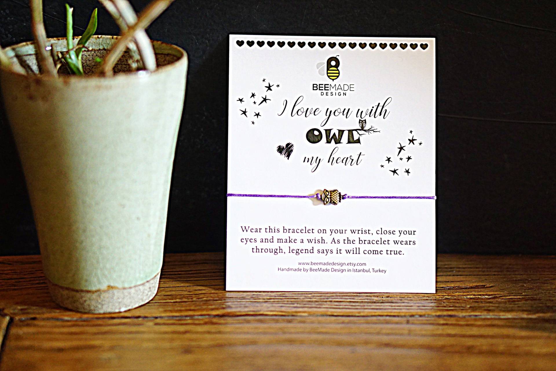 Eule Charm Wunsch Armband - Schlichter Handgemachter Freundschaftsschmuck von BeeMadeDesign