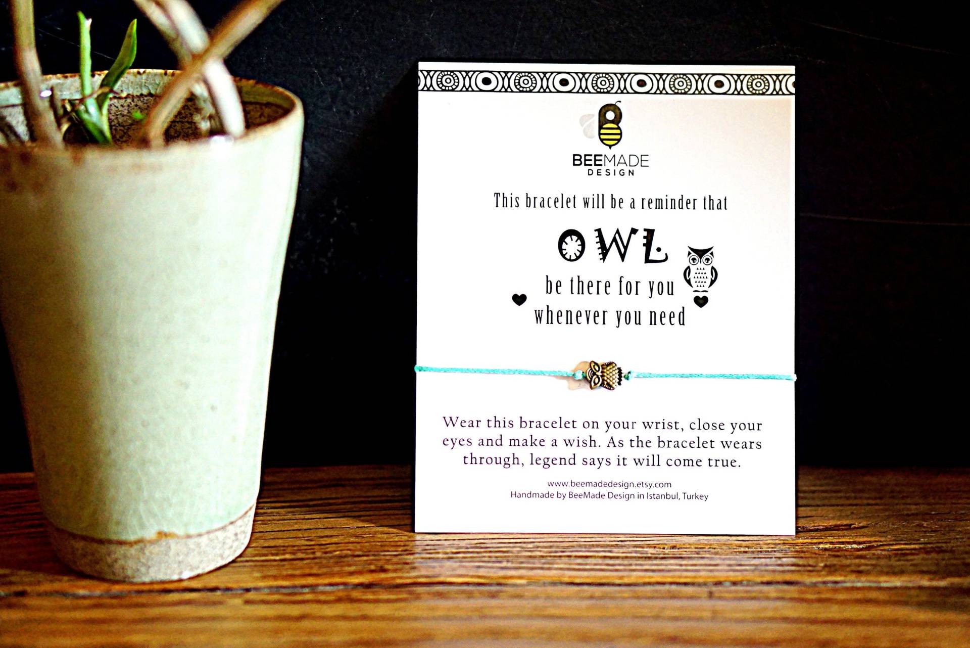 Eulen Wunsch Armband Bronze Charm, Freundschaft Geschenk von BeeMadeDesign