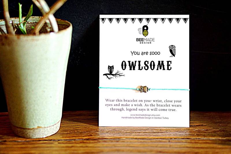 Eulen Wunsch Armband Bronze Charm, Freundschaftsschmuck von BeeMadeDesign