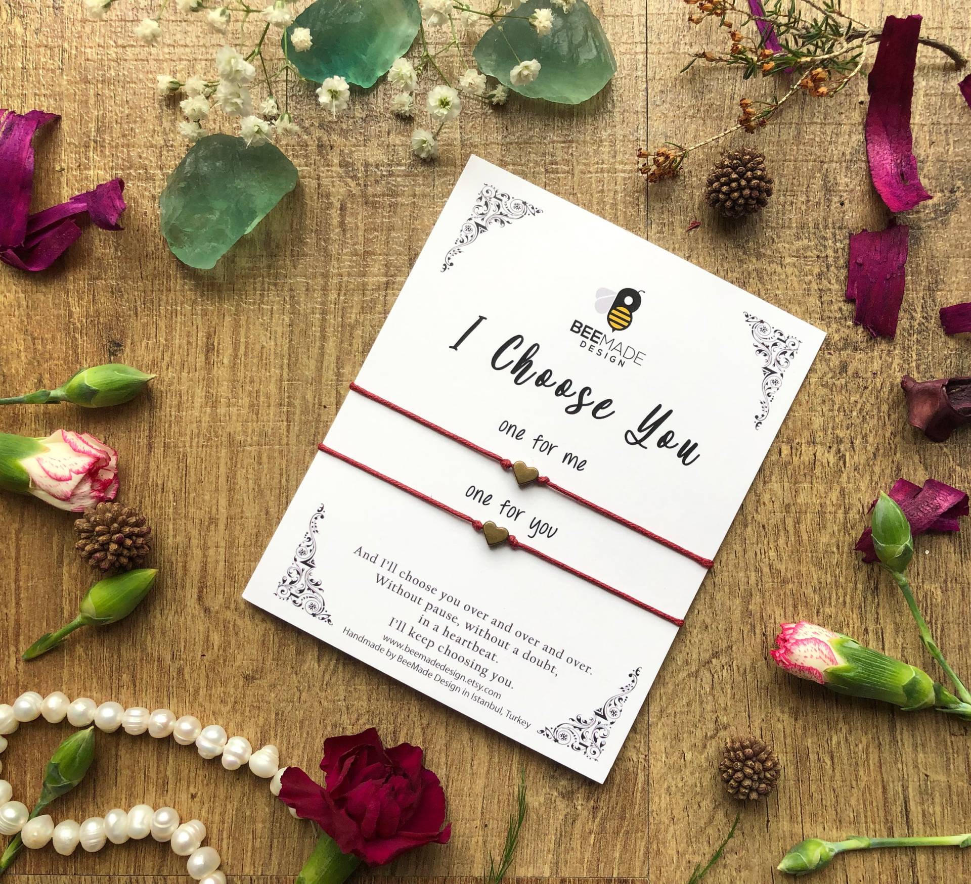 Ich Wähle Dich Wunsch Armband Set, Baumwollkordel & Herz Anhänger von BeeMadeDesign