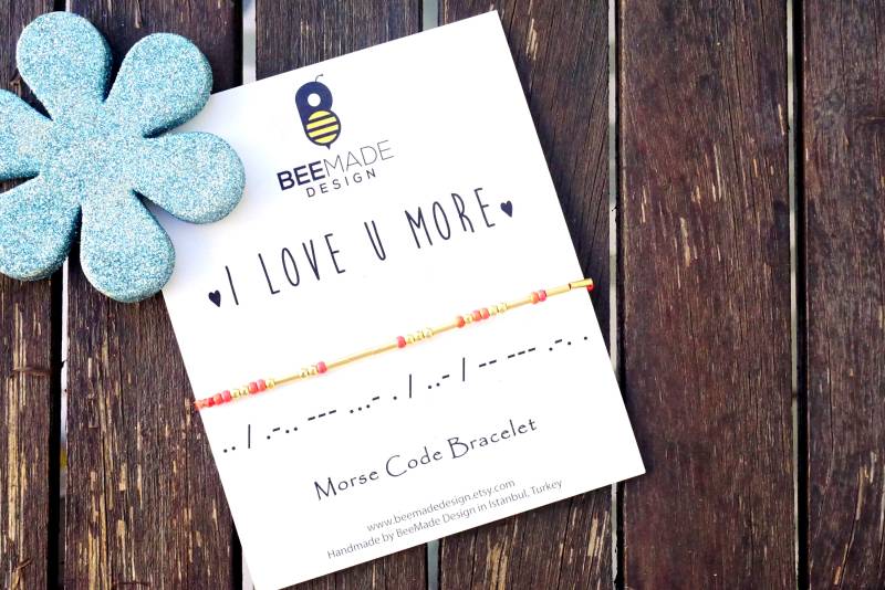 Ich Liebe Dich Mehr Morse Code Armband Vergoldete Oder Versilberte Perlen von BeeMadeDesign