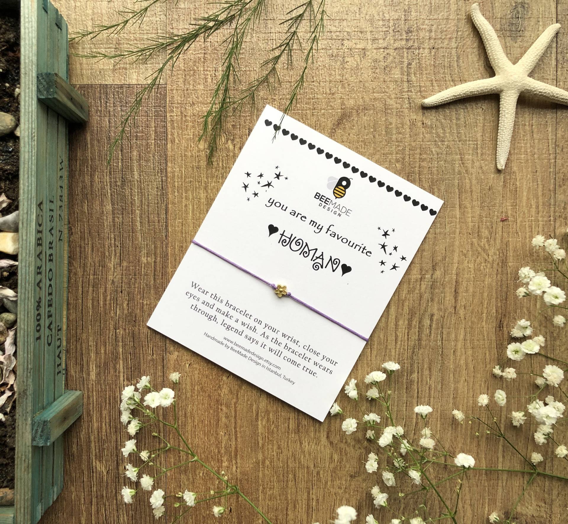 Lieblings Menschliche Wunsch Armband - Verstellbare Schnur Charme Schmuck von BeeMadeDesign