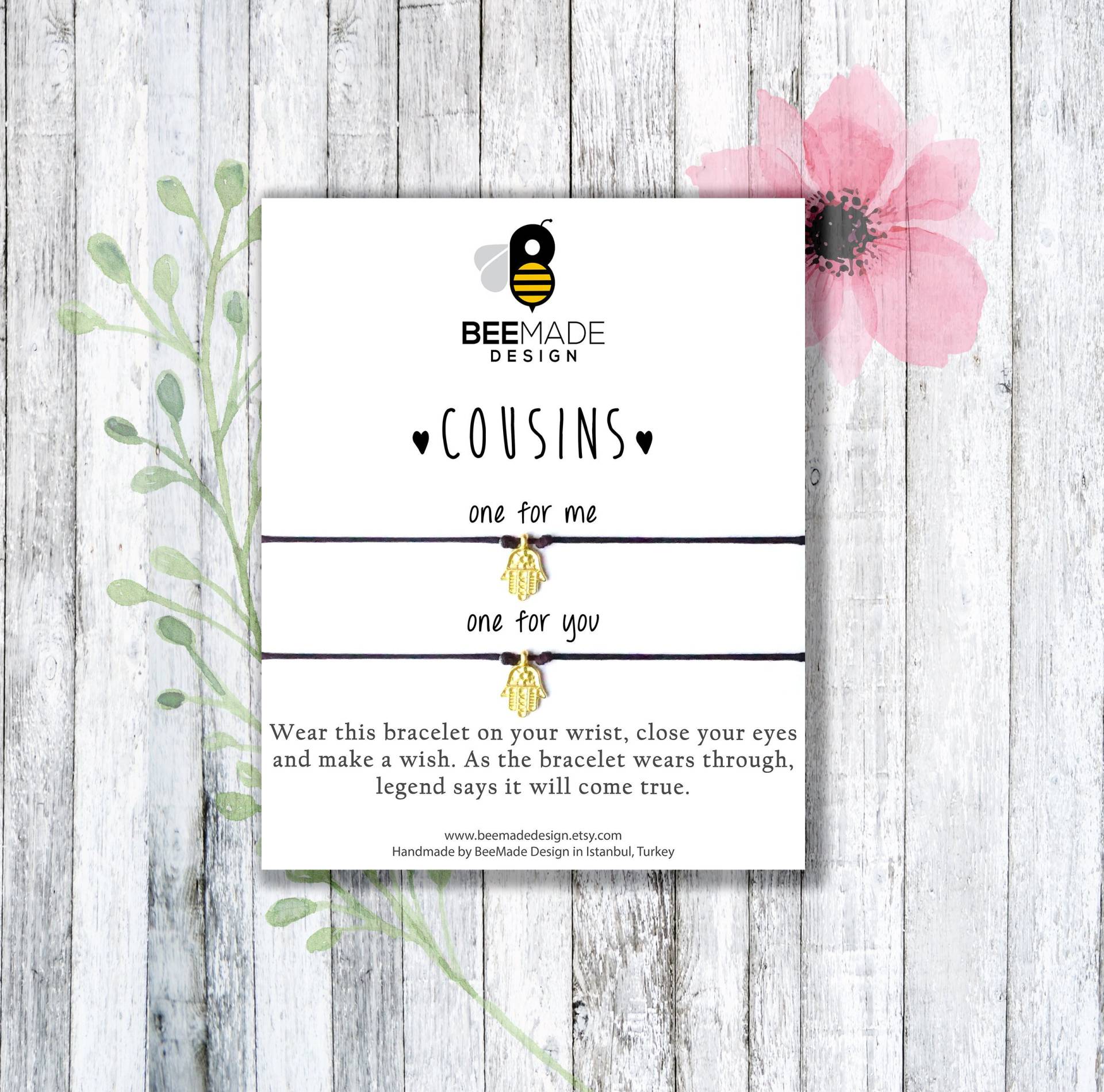 Passende Gold Charm String Armbänder - Set Mit 2 Cousin Wunsch Armbändern von BeeMadeDesign