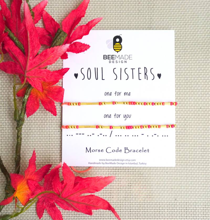 Passende Morse-Code-Armbänder Verstellbare Gold- Oder Silberperlen - Freundschaftsgeschenke von BeeMadeDesign