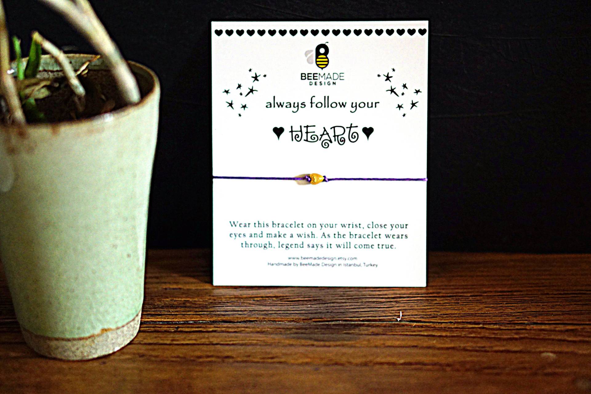 Wunsch Armband Gold Herz Anhänger, Freundschaft Geschenk von BeeMadeDesign