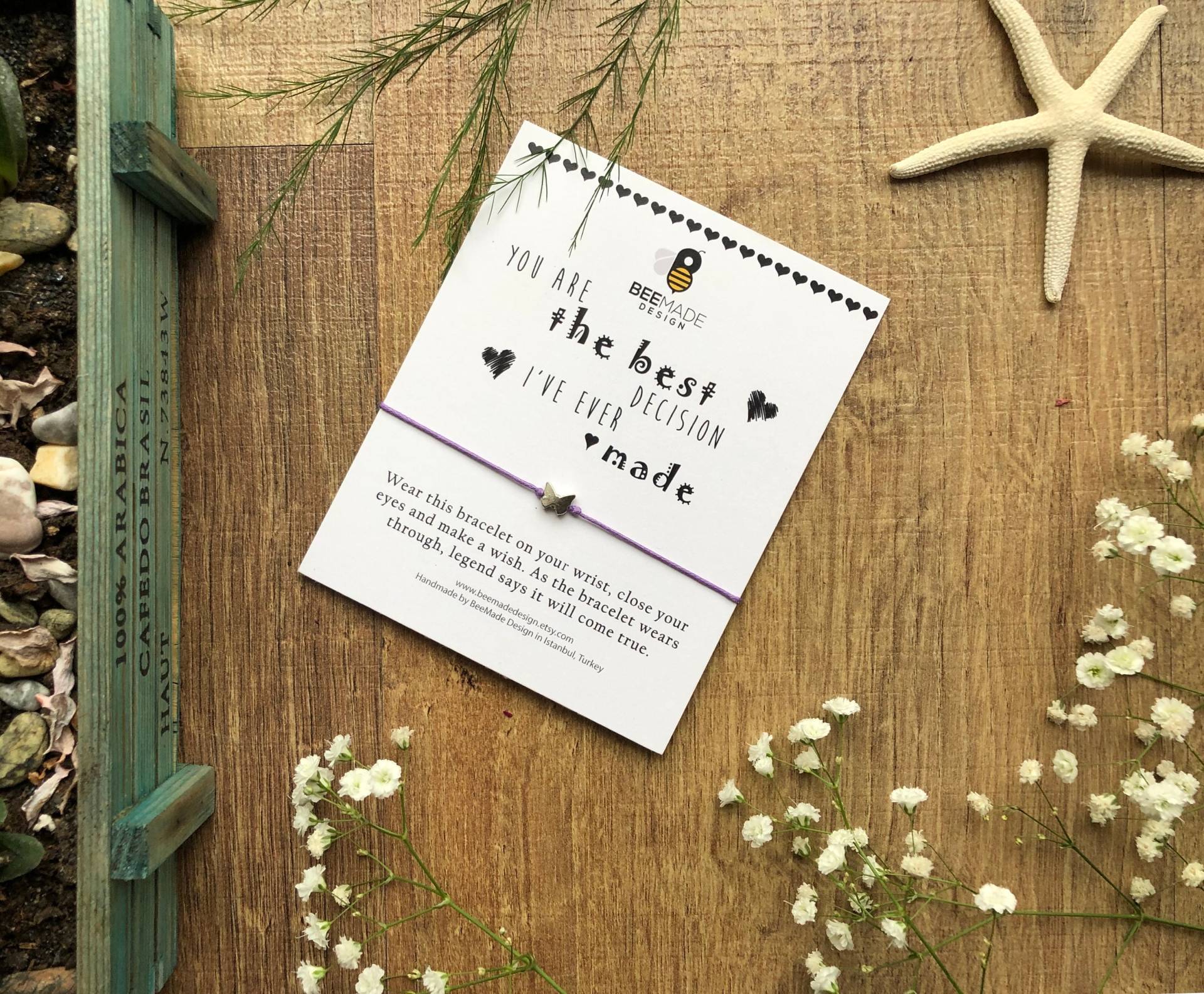 Wunscharmbandeinstellbare Schnur Mit Kleinem Anhänger - Jubiläumsgeschenk von BeeMadeDesign