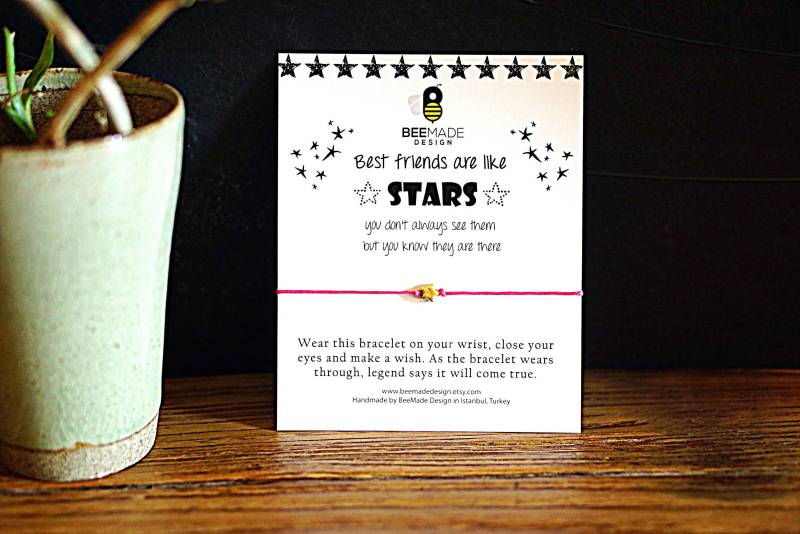 stern Bettelarmband Gold Akzent, Verstellbare Schnur - Freundschaftsschmuck von BeeMadeDesign