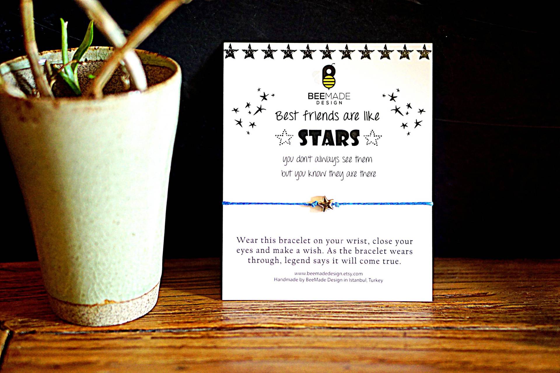 stern Bettelarmband Wunschschnur, Silberakzent - Freundschaftsschmuck von BeeMadeDesign