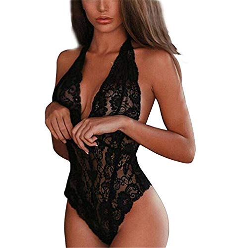 Cabeen Damen Sexy Unterwäsche Set Reizwäsche Negligee Nachtkleid Spitze Body Dessous Babydoll Lingerie Erotic Nachtwäsche, Schwarz, 3XL von Cabeen