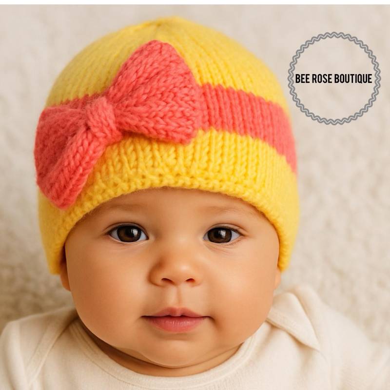 Baby Mädchen Bogen Hut | Gestrickte Mütze Neugeborene Krankenhaus Neugeborenes Outfit Mit Nach Hause Nehmen Geschenk Zur Geburt von BeeRoseBoutique