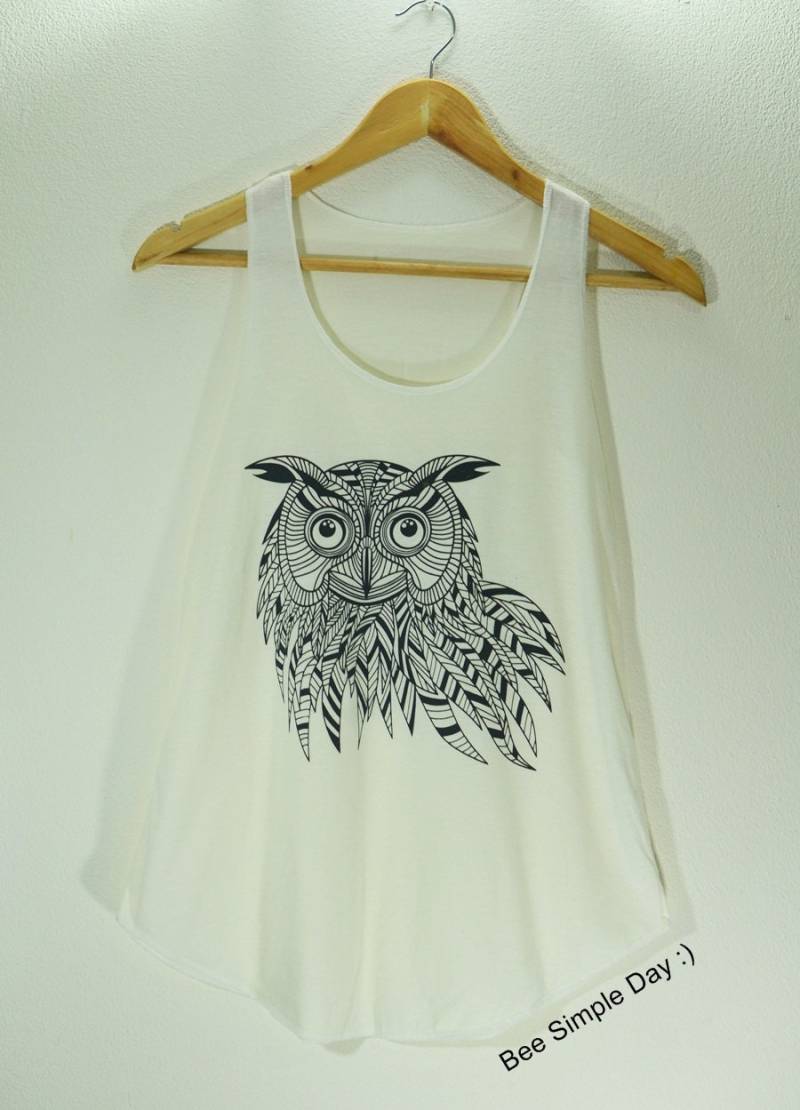 Eule-Tank Top Boho Weichheit Stoff Hohe Qualität Mode T-Shirt Vintage-Tank-Top von BeeSimpleDay