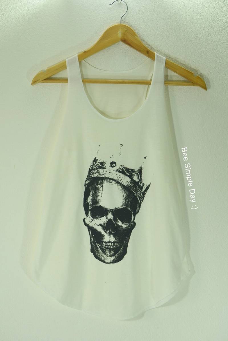 Tank Top Skull König Weichheit Stoff Hohe Qualitätsmode T-Shirt Vintage-Tank-Tops Für Frau Kale Kurze Festival Yoga-Workout-Shirt von BeeSimpleDay
