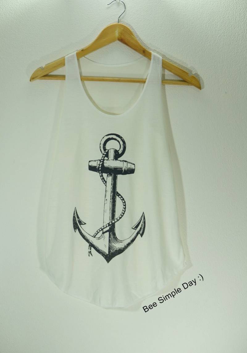 Tank Top Weiß Anker Weichheit Stoff Hohe Qualität Mode T-Shirt Vintage-Tank-Tops Für Frau Kale Kurze Trainingseinheiten Yoga Fe von BeeSimpleDay