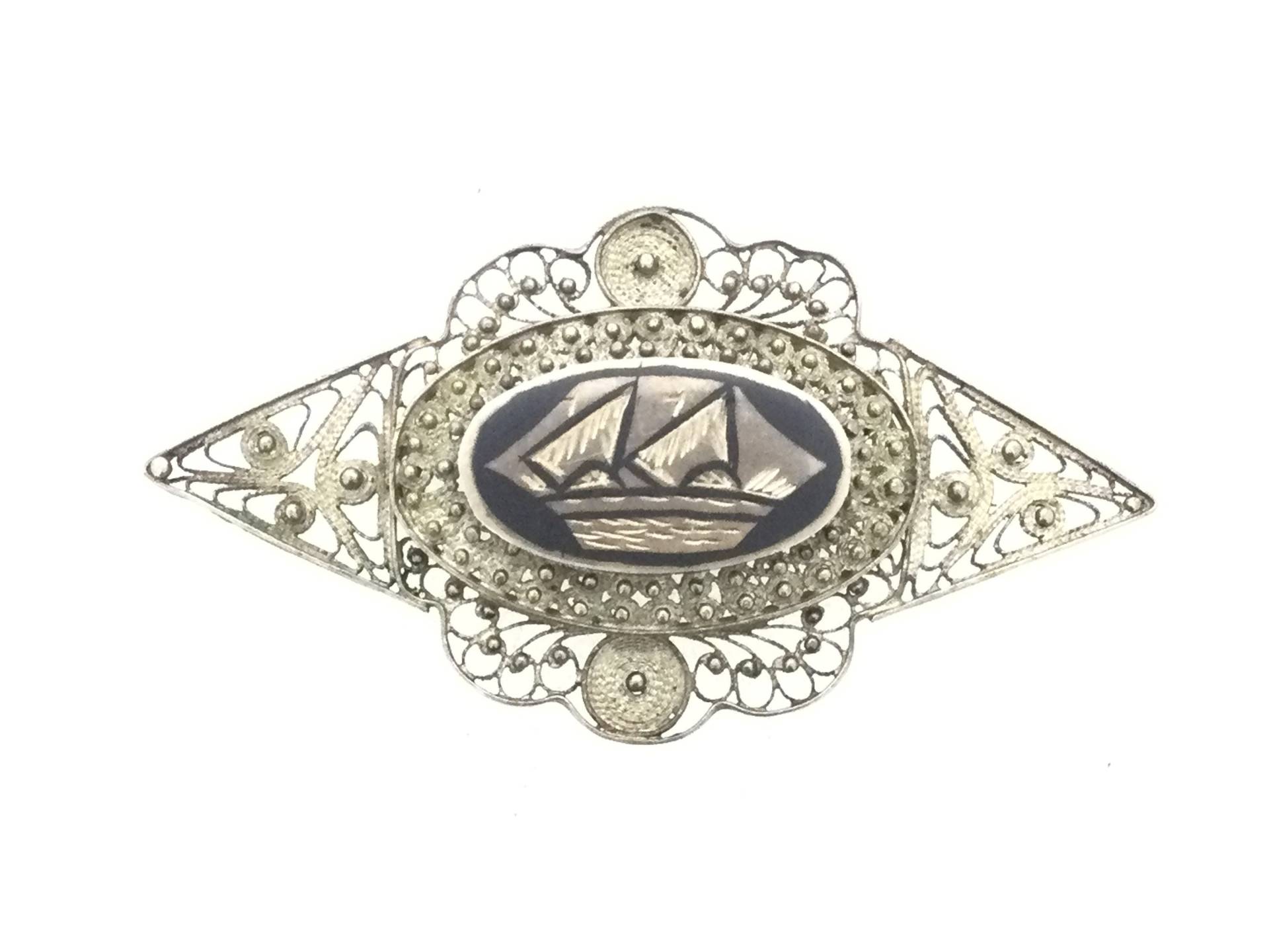 Antike Silberne Emaille Niello Style Filigree Brosche Antike Silberne Emaille Niello Style Filigree Brosche von BeeTreeltd