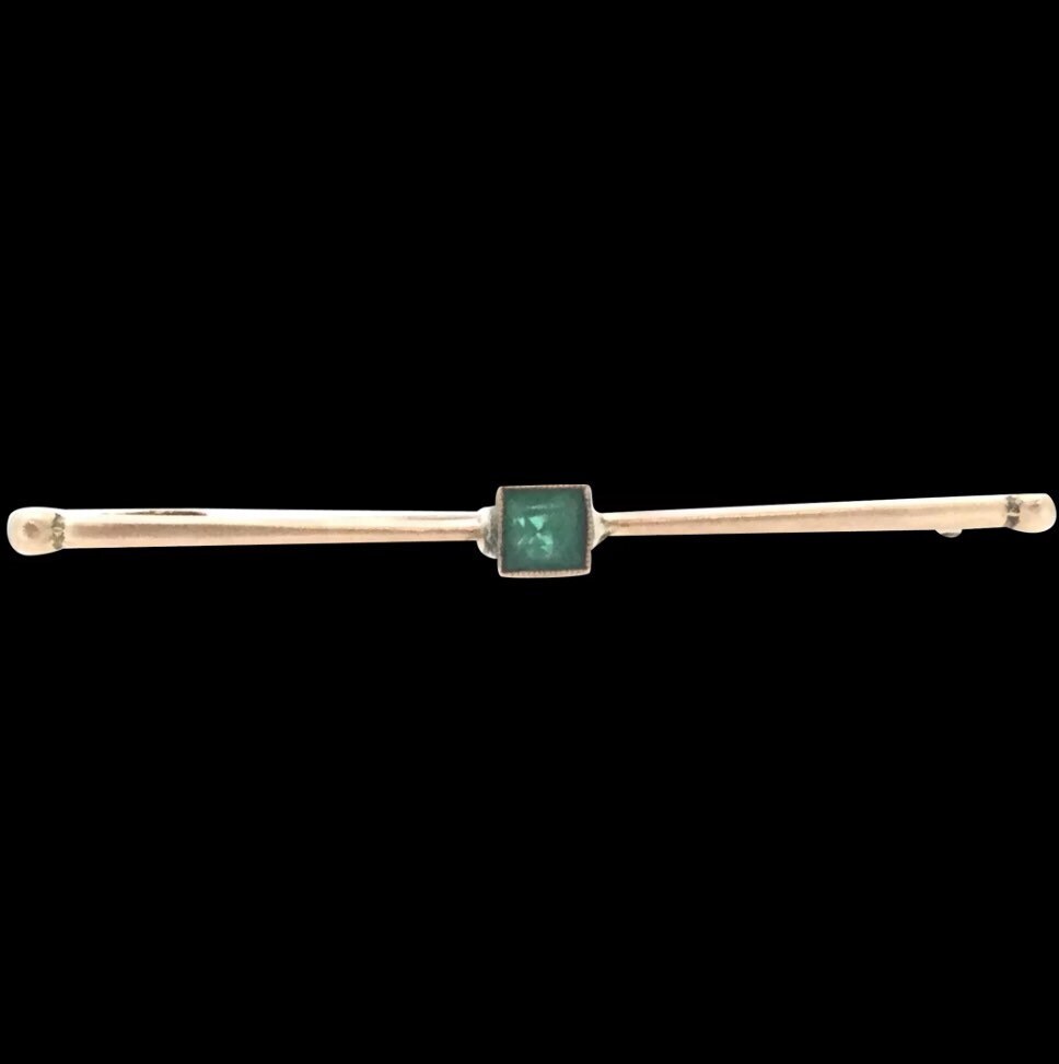 Art-Deco-9Ct Grüner Stein Brosche Pin Einfach Und Elegant Gestempelt von BeeTreeltd