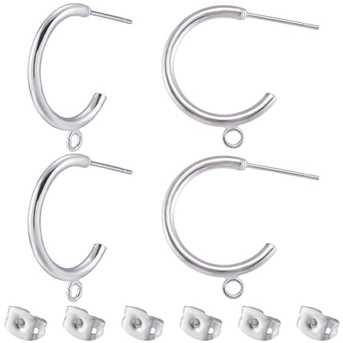Beebeecraft 1 Box 20 Stück platiniertes Messing Halbcreolen mit Schlaufe für DIY Schmuckherstellung von Beebeecraft