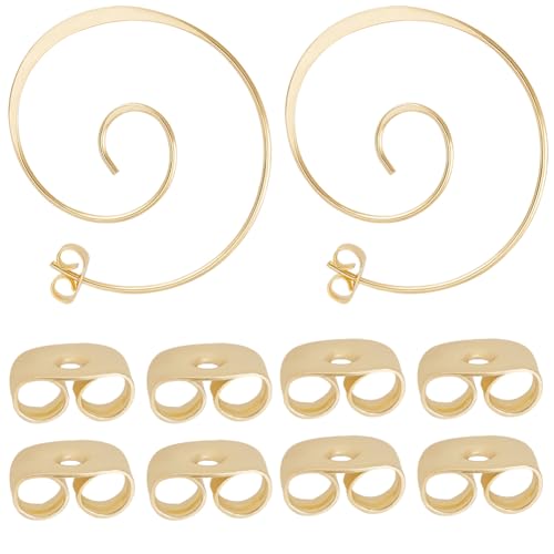 Beebeecraft 1 Box Mit 4 Paar Spiral Einfädler Ohrringe 24 Karat Vergoldetes Messing Boho Ohrringe Geschwungene Drehohrringe Dünne Gedrehte Creolen Mit Rechteckigen Samtbeuteln von Beebeecraft