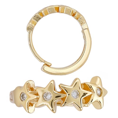 Beebeecraft 1 Paar Goldene Stern Creolen Für Damen 16x15x5mm Klein 18 Karat Vergoldetes Messing Schlichter Minimalismus Zierliche Zirkonia Huggie Ohrringe Für Alltägliches Schmuckgeschenk von Beebeecraft