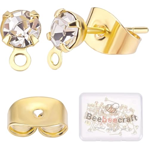 Beebeecraft 40 Stück 18 Karat Vergoldete Ohrring-Zubehörteile Zirkonia Ohrstecker Mit Schleife Und 40 Stück Schmetterlings-Ohrring-Verschlüsse Für Die DIY-Ohrring-Schmuckherstellung von Beebeecraft