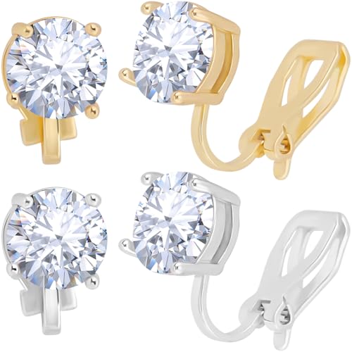 Beebeecraft 8 Stück 2 Farben Clip On Ohrringe 18 Karat Gold Platin Messing Zirkonia Ohrclips Rohlinge Für Frauen von Beebeecraft