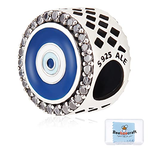 Beebeecraft 925 Sterling Silber Cubic Zirkonia Evil Eye Beads Rund Emaille Fatima Hand Charms Für European Snake Charm Armband Mutter von Beebeecraft