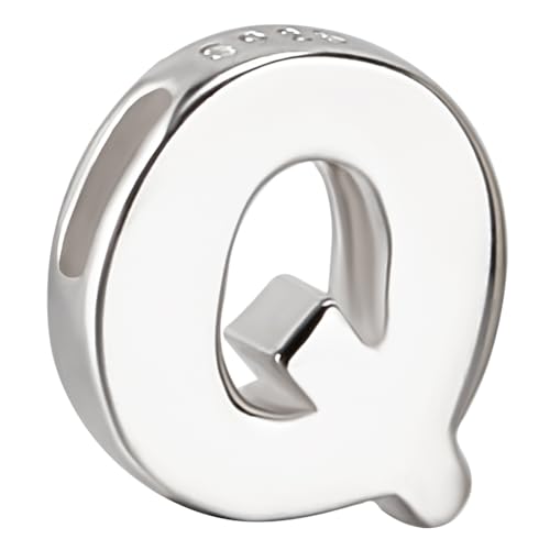 Beebeecraft Buchstabenperle Buchstabe Q Sterlingsilber Großbuchstabe Alphabet Perle Initiale Halskette Armband Anhänger Charm für Schmuckherstellung von Beebeecraft