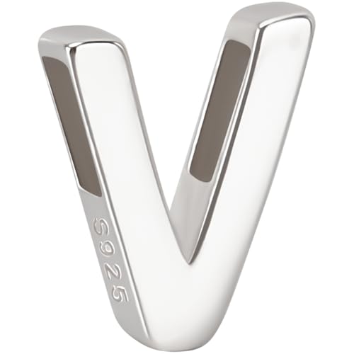 Beebeecraft Buchstabenperle Buchstabe V Sterlingsilber Großbuchstabe Alphabet Perle Initiale Halskette Armband Anhänger Charm für Schmuckherstellung von Beebeecraft