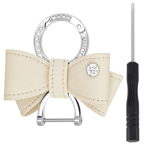 Beebeecraft Schlüsselanhänger Mit Schleife Weißes Kunstleder Schleife Taschenanhänger Mit CZ Federring Für Geldbörse Autoschlüssel Anhänger Dekoration Damen von Beebeecraft