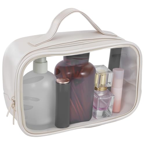 Beebeecraft Transparente Kosmetiktaschen Mit Reißverschluss Und Griff PVC/PU Leder Weiß Transparent Kulturbeutel Für Damen Und Herren Aufbewahrung Auf Reisen von Beebeecraft