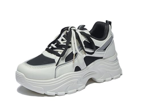 Beeblily Damen Plateau Sneaker Leichte Atmungsaktive Walking Schuhe Ganztägige Bequeme Sportschuhe Schwarz 37 von Beeblily