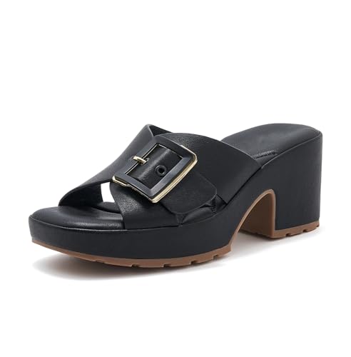Beeblily Sandalen Damen mit Absatz Bequem Sandaletten Elegant Hausschuhe Walking Sandalen Klassische Blockabsatz Sommerschuhe Schwarz 39 von Beeblily