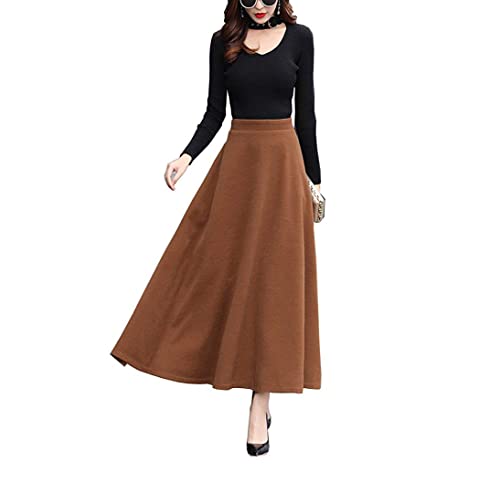 Damen Klassischer Hohe Taille Lang Rock Elegant Winter Maxirock Wollrock A-Linie Winterrock Röcke Retro Faltenrock Black S von Beeblily