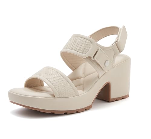 Sandalen Damen mit Absatz Bequem Sandaletten Elegant Hausschuhe Walking Sandalen Klassische Blockabsatz Sommerschuhe Beige 40 von Beeblily